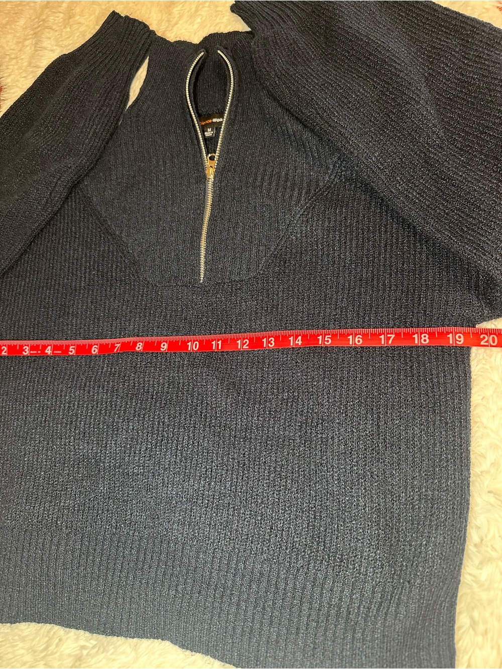 Ambiance Apparel Navy Ribbed Quarter Zip Mock Neck Sweater M - Picture 7 of 9